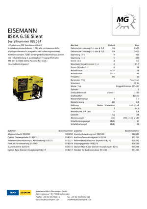 Benzine Generatoren Eisemann BSKA 6.5 E