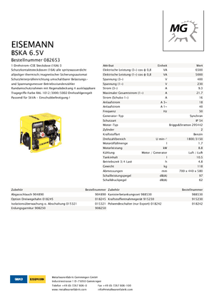 Benzine Generatoren Eisemann BSKA 6.5 V
