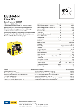 Benzine Generatoren Eisemann BSKA 9 EV