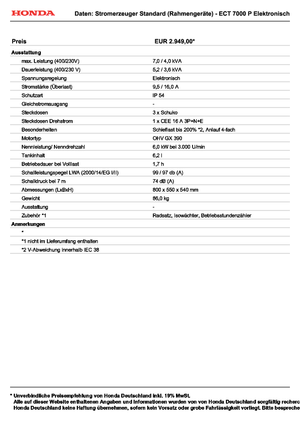 Benzine Generatoren Honda ECT 7000 P