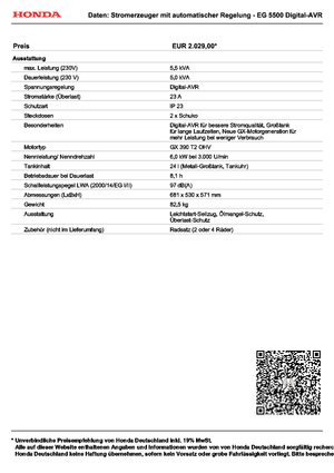 Benzine Generatoren Honda EG 5500