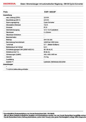 Benzine Generatoren Honda EM 30