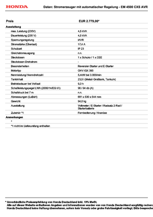 Benzine Generatoren Honda EM 4500 CXS