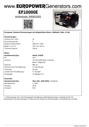 Benzine Generatoren Europower EP10000E (MA)
