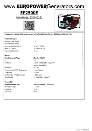 Benzine Generatoren Europower EP2500E (S)