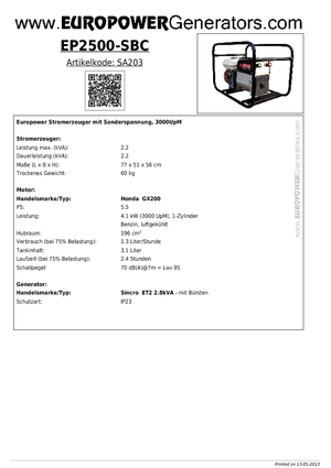 Benzine Generatoren Europower EP 2500 S/BC (S)