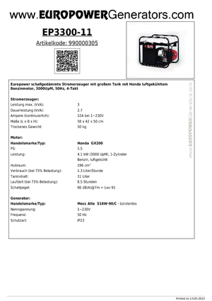 Benzine Generatoren Europower EP3300-11 (MA)