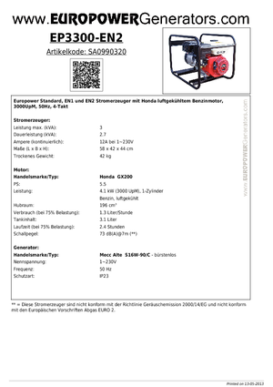 Benzine Generatoren Europower EP 3300 EN2 (MA)