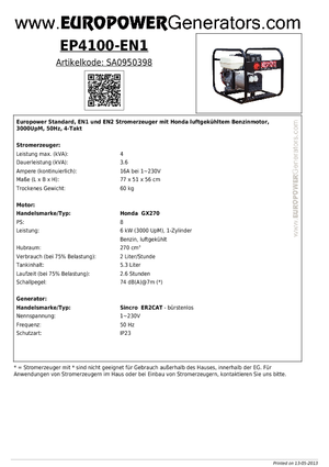 Benzine Generatoren Europower EP4100-EN1 (S)