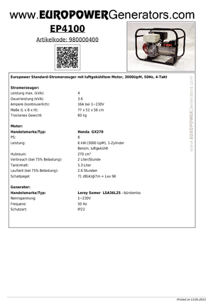 Benzine Generatoren Europower EP 41000 (LS)