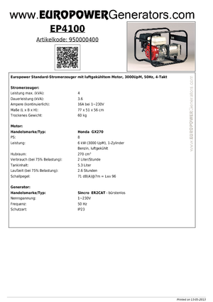 Benzine Generatoren Europower EP 41000 (S)