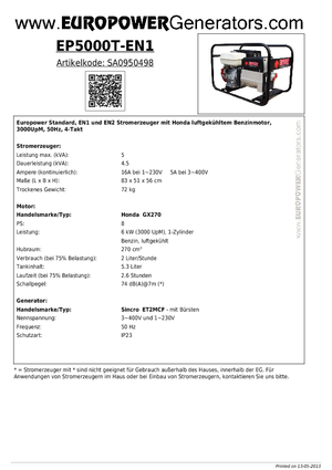 Benzine Generatoren Europower EP 5000 T-EN1 (S)