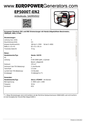 Benzine Generatoren Europower EP 5000 T-EN2 (S)
