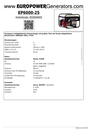 Benzine Generatoren Europower EP6000-25 (S)