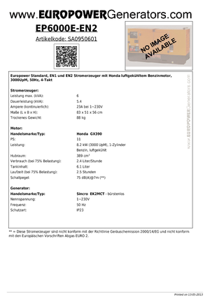 Benzine Generatoren Europower EP 6000 E-EN2 (S)