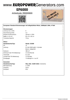Benzine Generatoren Europower EP 6000 MA