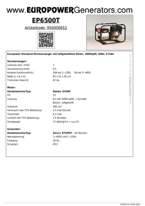 Benzine Generatoren Europower EP6500T (S)
