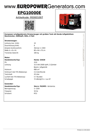 Benzine Generatoren Europower EPG10000E (S)