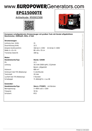 Benzine Generatoren Europower EPG15000TE (S)