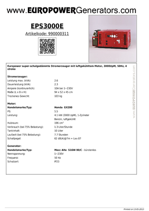 Benzine Generatoren Europower EPS 3000 E (MA)