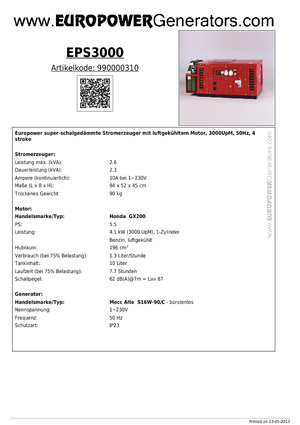 Benzine Generatoren Europower EPS 3000 (MA)
