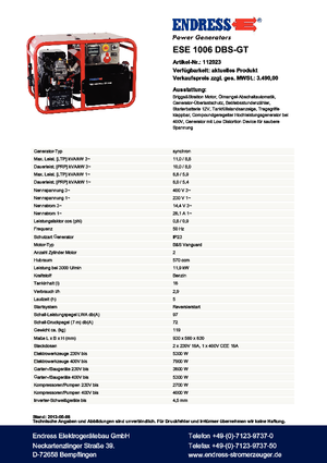 Benzine Generatoren Endress ESE 1006 DBS-GT
