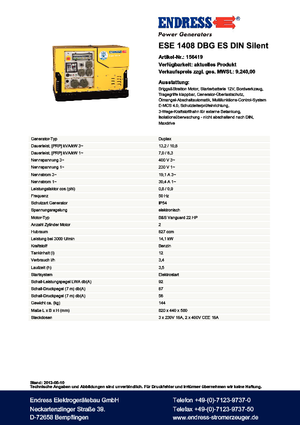 Benzine Generatoren Endress ESE 1408 DBG ES DIN Silent