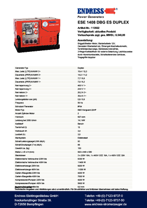 Benzine Generatoren Endress ESE 1408 DBG ES Duplex Silent