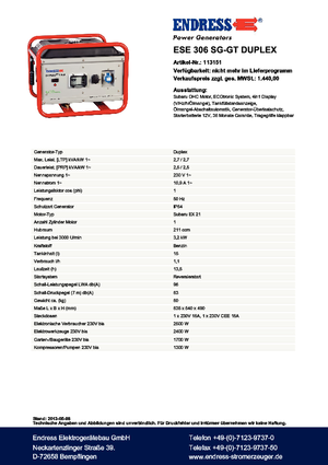 Benzine Generatoren Endress ESE 306 SG-GT Duplex