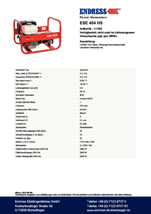 Benzine Generatoren Endress ESE 404 HS