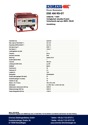 Benzine Generatoren Endress ESE 406 RS-GT