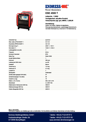 Benzine Generatoren Endress ESE 4500 T Silent