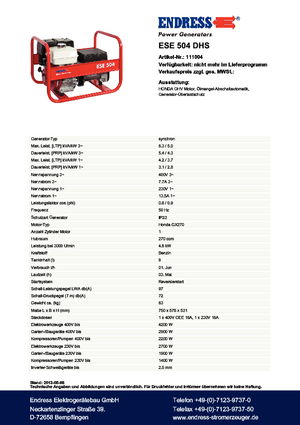 Benzine Generatoren Endress ESE 504 DHS