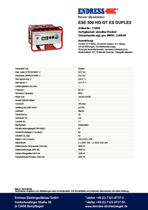 Benzine Generatoren Endress ESE 506 HG-GT ES Duplex