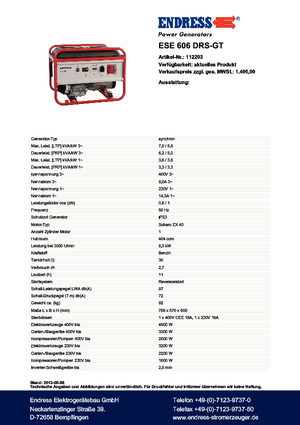 Benzine Generatoren Endress ESE 606 DRS-GT