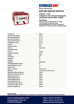 Benzine Generatoren Endress ESE 606 DSG-GT Duplex