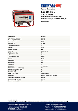 Benzine Generatoren Endress ESE 606 RS-GT