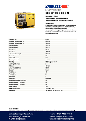 Benzine Generatoren Endress ESE 607 DBG ES DIN
