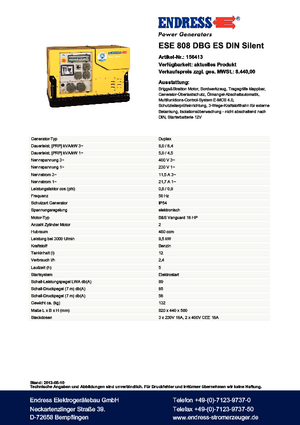 Benzine Generatoren Endress ESE 808 DBG ES DIN Silent