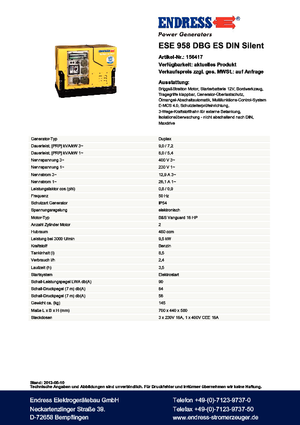 Benzine Generatoren Endress ESE 958 DBG ES DIN Silent