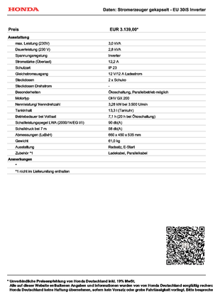 Benzine Generatoren Honda EU 30is