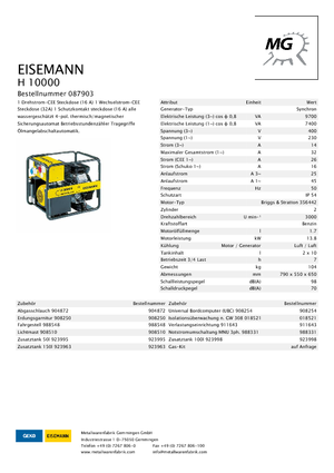 Benzine Generatoren Eisemann H 10000