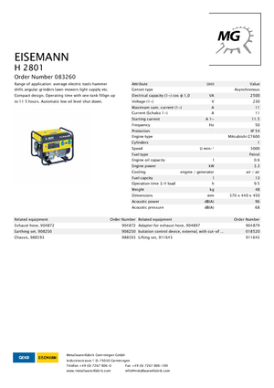 Benzine Generatoren Eisemann H 2801