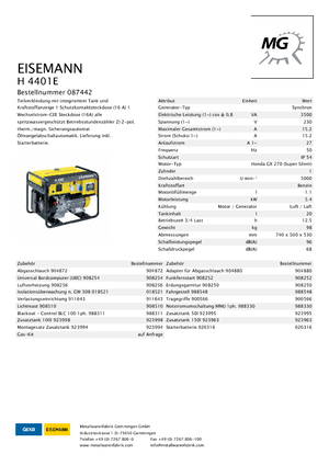 Benzine Generatoren Eisemann H 4401 E