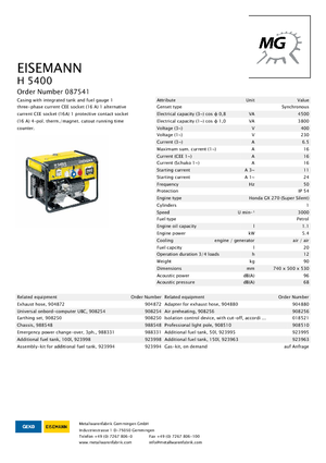 Benzine Generatoren Eisemann H 5400