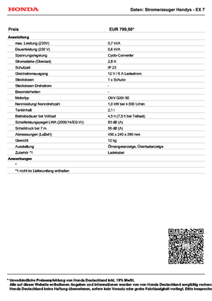 Benzine Generatoren Honda Handy EX 7