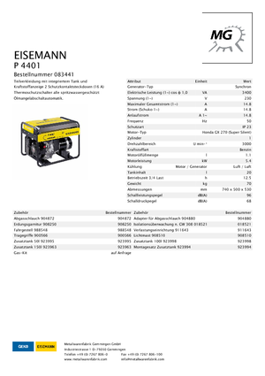 Benzine Generatoren Eisemann P 4401