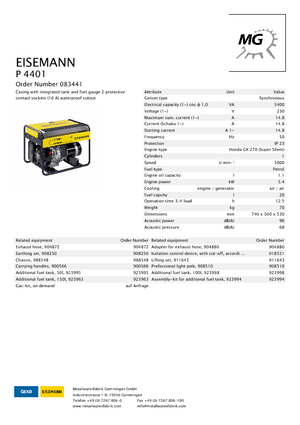 Benzine Generatoren Eisemann P 4401