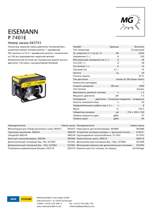 Benzine Generatoren Eisemann P 7401 E