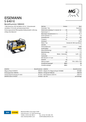 Benzine Generatoren Eisemann S 6401 E
